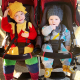Arlo as a rainbow and Booker as a storm cloud, costumes made by mom